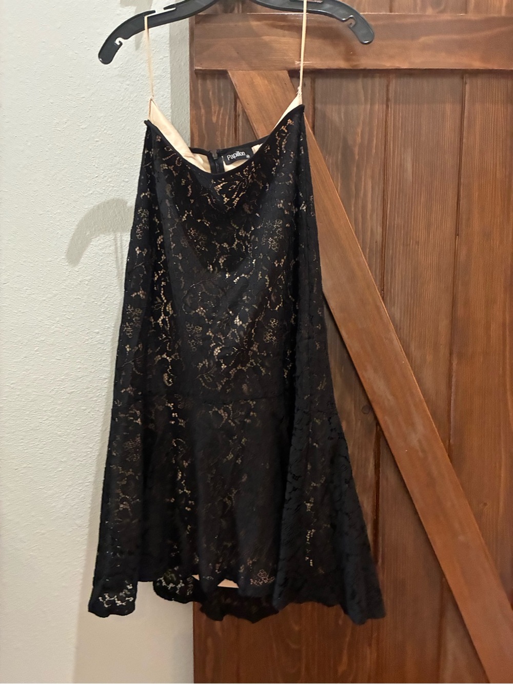 Papillon Blanc Black Lace Midi Skirt with Cream Trim